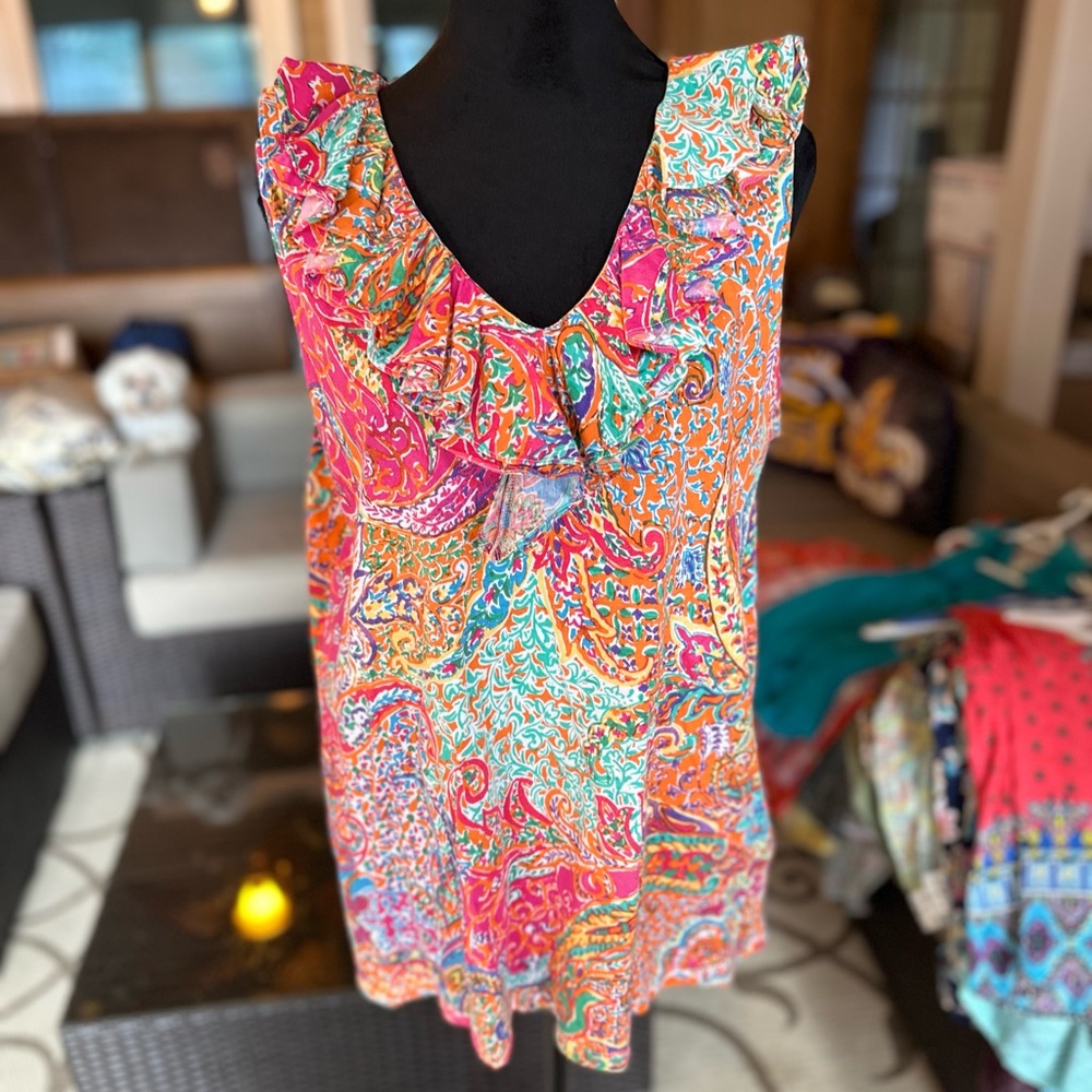 Ralph Lauren Ruffled Colorful Blouse in 2XL NWOT